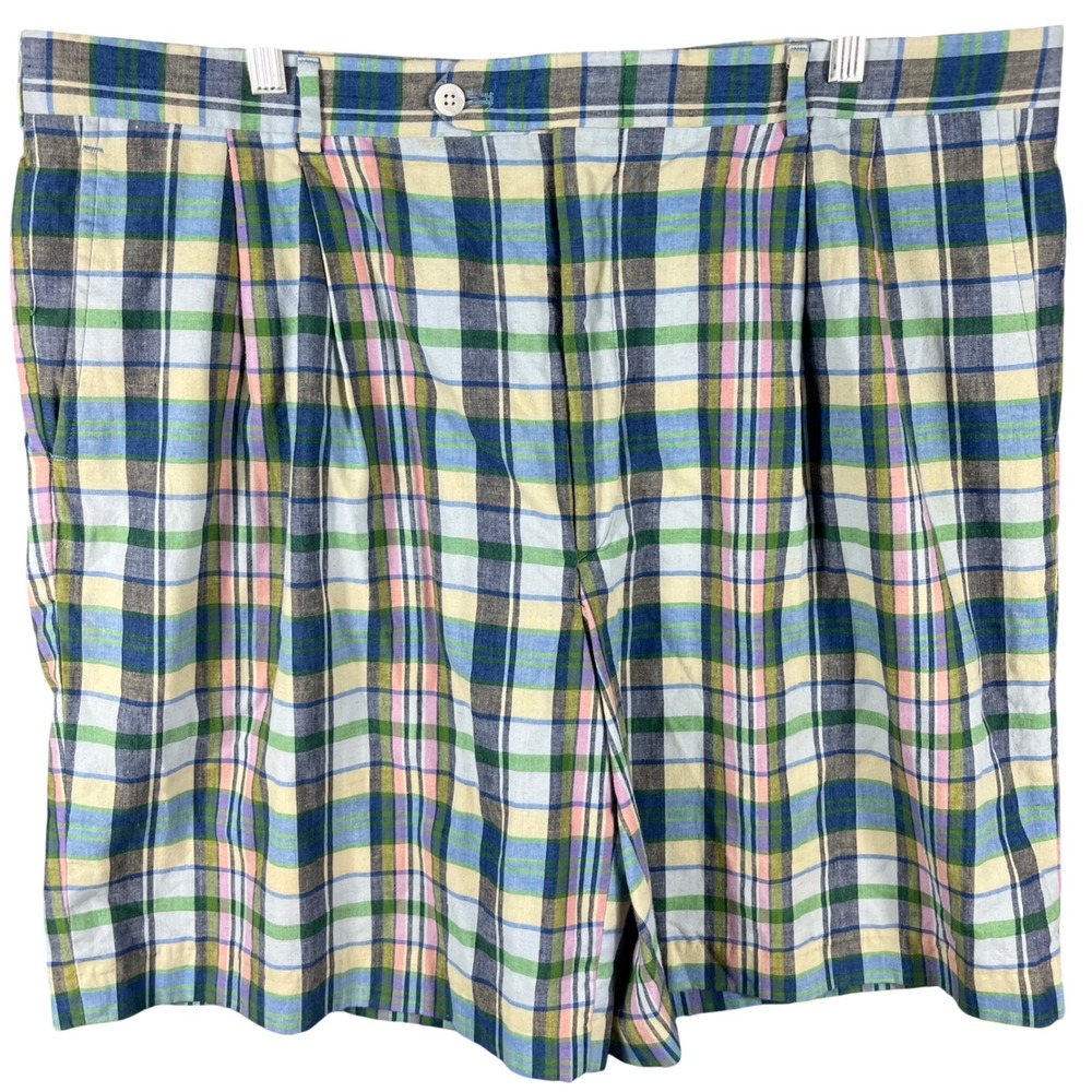 Berle Pleated Shorts Mens 40 Multi-Color Plaid Preppy Cotton Blend Casual